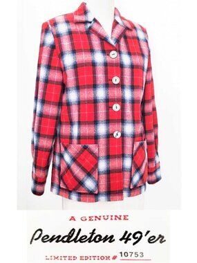 Pendleton 49'er Women's Limited Edition Red Shadow Plaid Wool Shirt Jacket S
